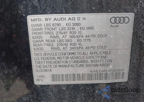 2015 Audi Q7 3.0T Premium из США, поврежденный, VIN WA1LGAFEXFD013576